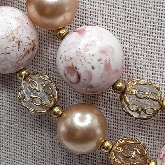 Vintage Deauville Art Bead Necklace, Faux Pearl Beads, Pink White Gold, 1960s - Picture 4 of 11